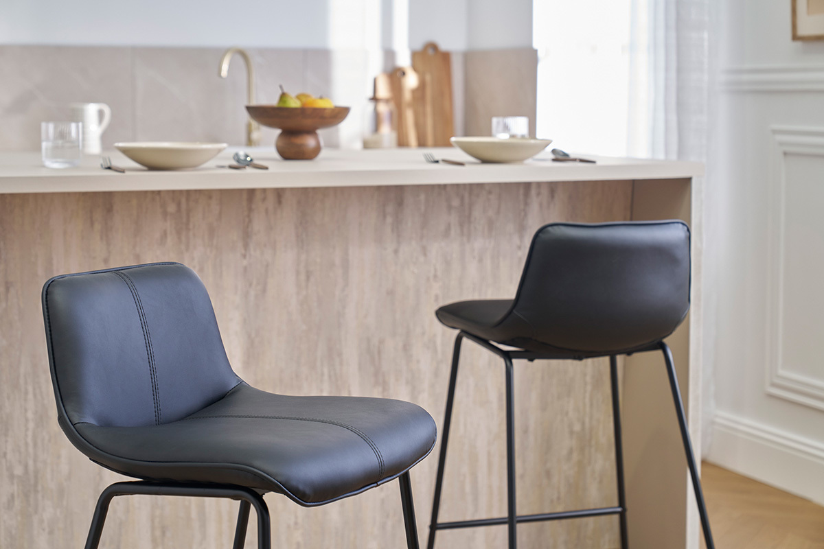 Tabourets de bar noirs et mtal H65 cm (lot de 2) BOOST