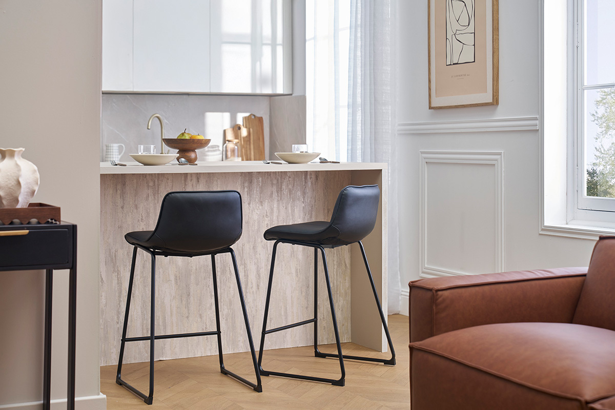 Tabourets de bar noirs et mtal H65 cm (lot de 2) BOOST