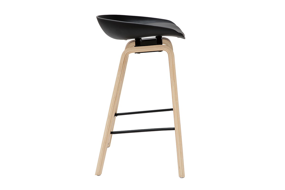 Tabourets de bar noirs et pieds bois H65 cm (lot de 2) LINO