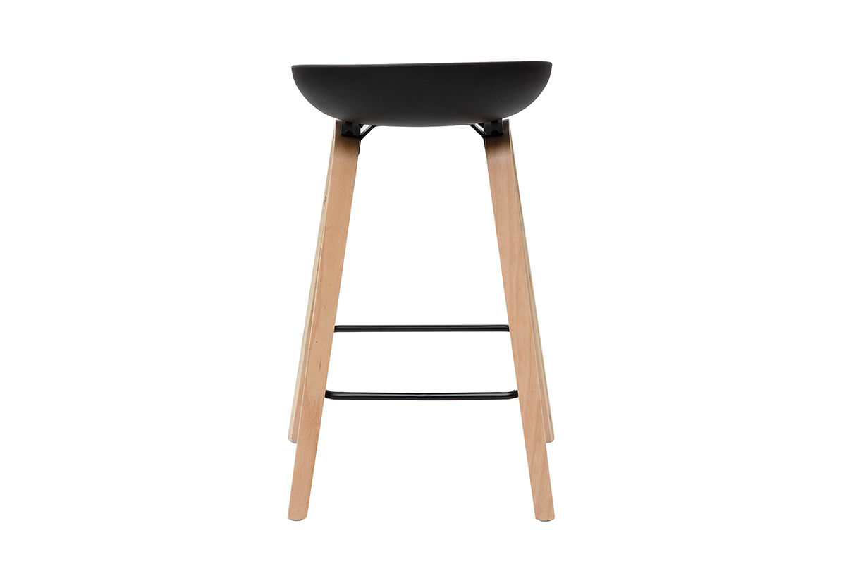 Tabourets de bar noirs et pieds bois H65 cm (lot de 2) LINO