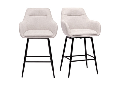 Tabourets de bar pivotants 360° en tissu effet velours texturé beige et métal H65.5 cm (lot de 2) ALESS