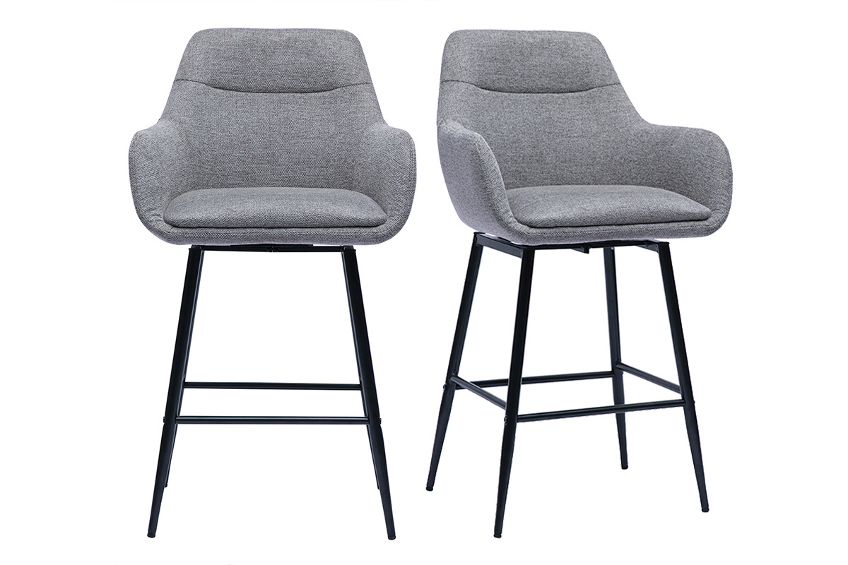 Tabourets de bar pivotants 360 en tissu effet velours textur gris clair et mtal H65.5 cm (lot de 2) ALESS