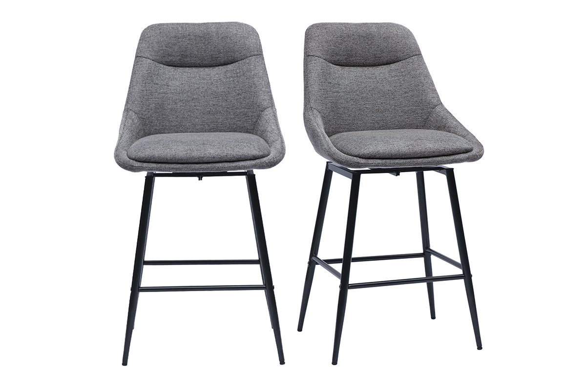 Tabourets de bar pivotants 360 en tissu effet velours textur gris et mtal H66 cm (lot de 2) ALESS