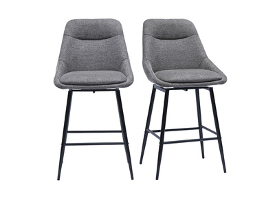 Tabourets de bar pivotants 360° en tissu effet velours texturé gris et métal H66 cm (lot de 2) ALESS