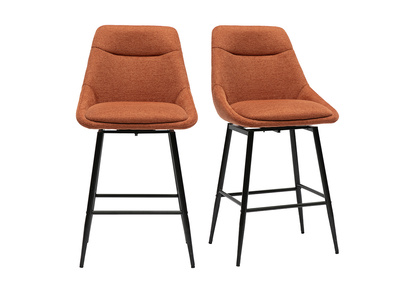 Tabourets de bar pivotants 360° en tissu effet velours texturé terre brûlée et métal H66 cm (lot de 2) ALESS