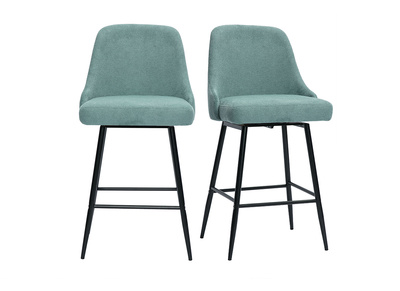 Tabourets de bar pivotants 360° en tissu effet velours texturé vert céladon et métal H66 cm (lot de 2) HASTA