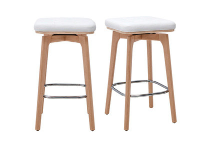 Tabourets de bar pivotants 360&deg; blancs et bois clair H67.5 cm (lot de 2) GRAMMA