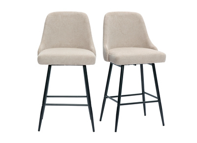 Tabourets de bar pivotants 360&deg; en tissu chenille beige et m&eacute;tal H66 cm (lot de 2) HASTA