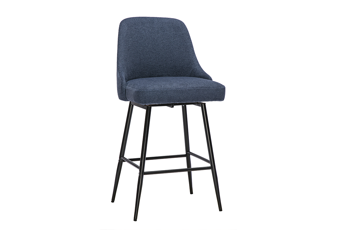 Tabourets de bar pivotants 360� en tissu chenille bleu fonc� et m�tal H66 cm (lot de 2) HASTA