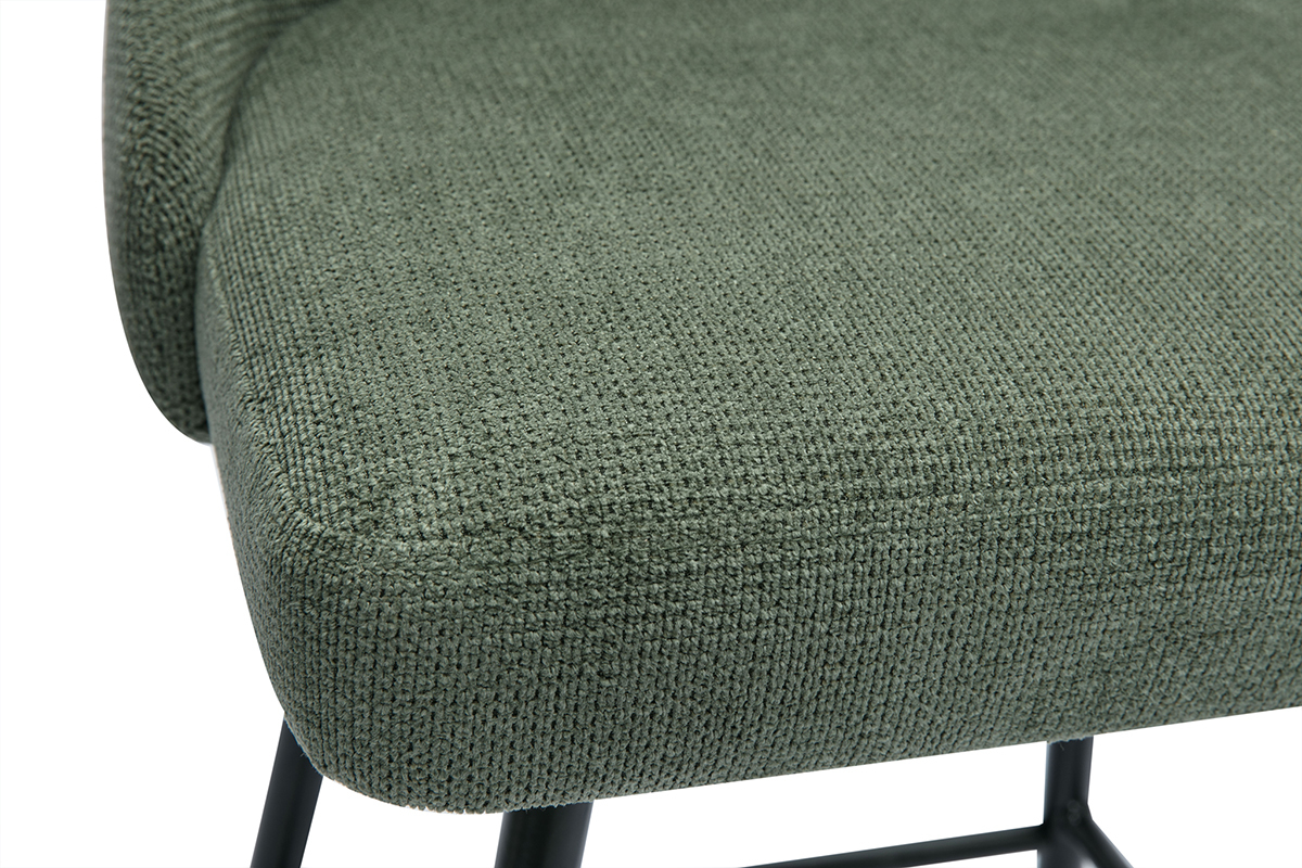 Tabourets de bar pivotants 360� en tissu chenille vert kaki et m�tal H66 cm (lot de 2) HASTA
