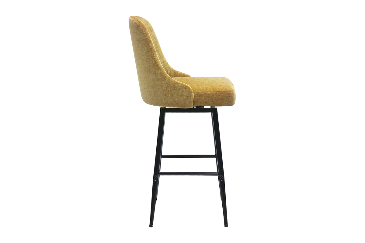 Tabourets de bar pivotants 360� en tissu effet velours jaune curry et m�tal H66 cm (lot de 2) HASTA