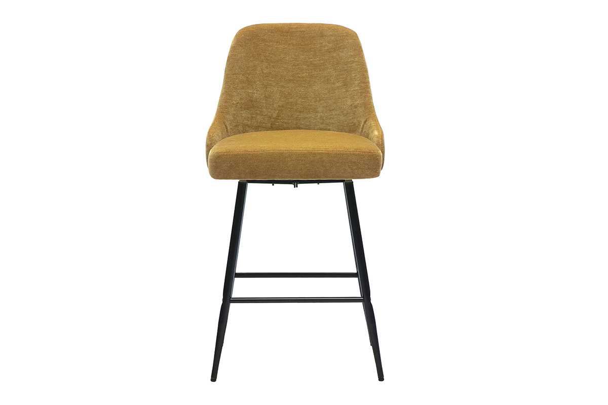 Tabourets de bar pivotants 360� en tissu effet velours jaune curry et m�tal H66 cm (lot de 2) HASTA