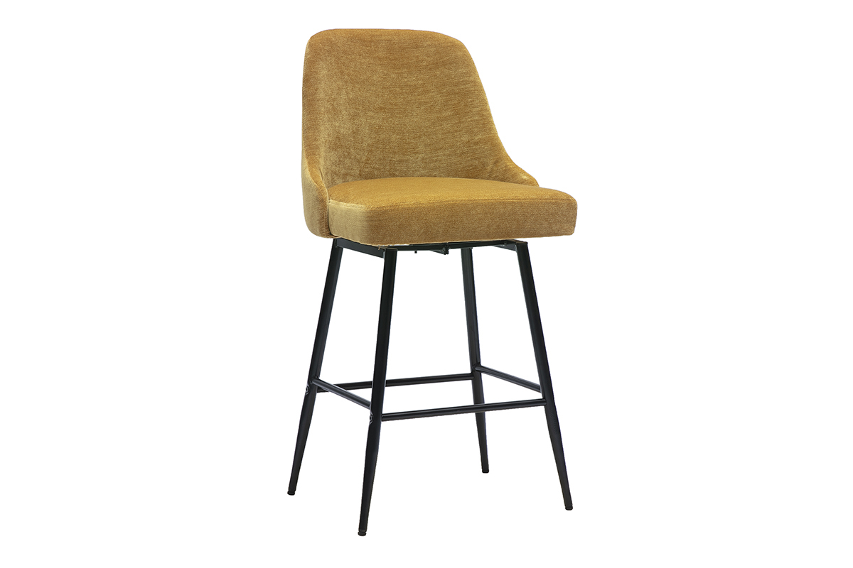 Tabourets de bar pivotants 360� en tissu effet velours jaune curry et m�tal H66 cm (lot de 2) HASTA