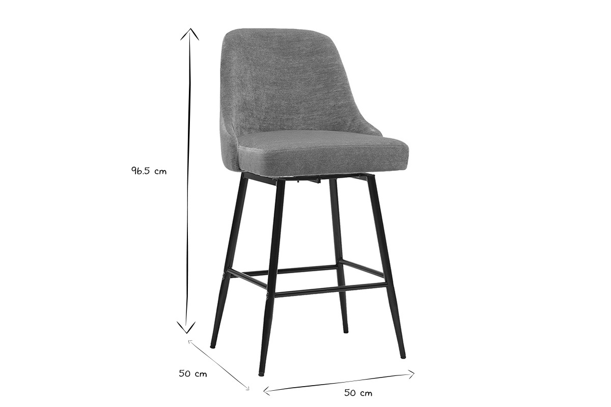 Tabourets de bar pivotants 360� en tissu effet velours jaune curry et m�tal H66 cm (lot de 2) HASTA