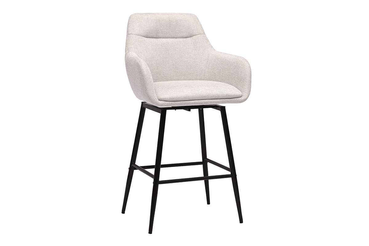 Tabourets de bar pivotants 360� en tissu effet velours textur� beige et m�tal H65.5 cm (lot de 2) ALESS