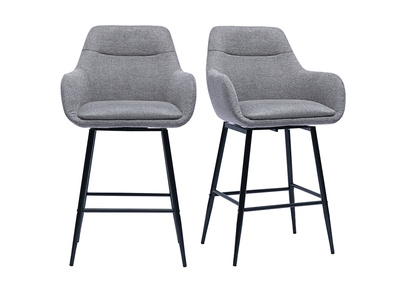 Tabourets de bar pivotants 360&deg; en tissu effet velours textur&eacute; gris et m&eacute;tal H65.5 cm (lot de 2) ALESS