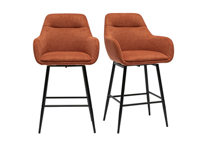 Tabourets de bar pivotants 360&deg; en tissu effet velours textur&eacute; terre br&ucirc;l&eacute;e et m&eacute;tal H65.5 cm (lot de 2) ALESS