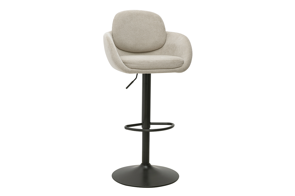 Tabourets de bar r�glable pivotants 360� en tissu chenille beige et m�tal noir (lot de 2) SLAKE