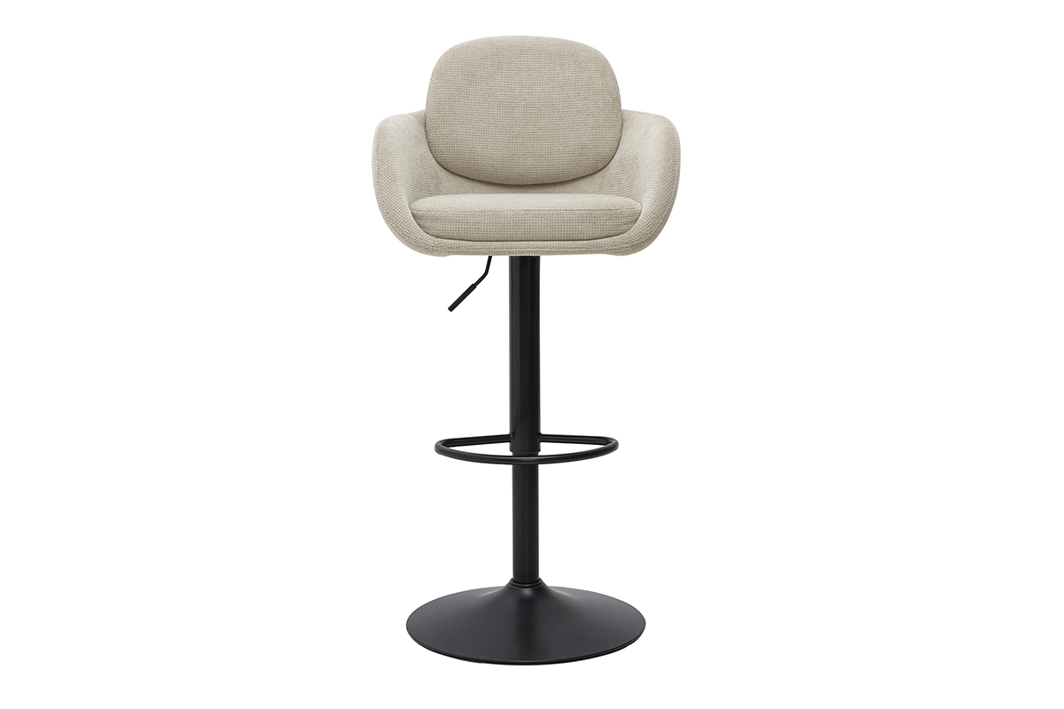 Tabourets de bar r�glable pivotants 360� en tissu chenille beige et m�tal noir (lot de 2) SLAKE