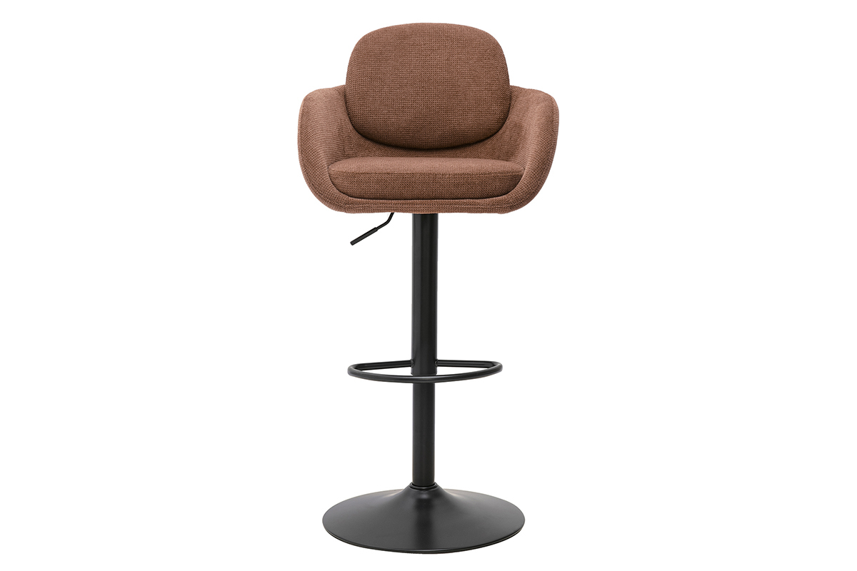 Tabourets de bar r�glable pivotants 360� en tissu chenille terre br�l�e et m�tal noir (lot de 2) SLAKE