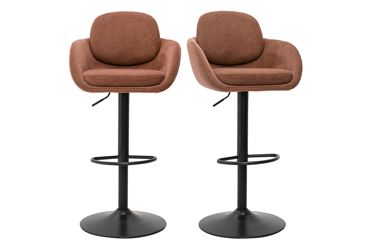 Tabourets de bar r�glable pivotants 360� en tissu chenille terre br�l�e et m�tal noir (lot de 2) SLAKE