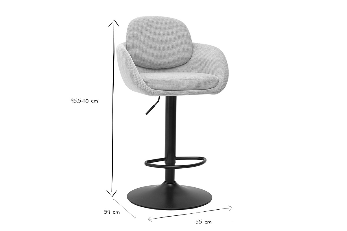 Tabourets de bar r�glable pivotants 360� en tissu effet velours textur� beige et m�tal noir (lot de 2) SLAKE