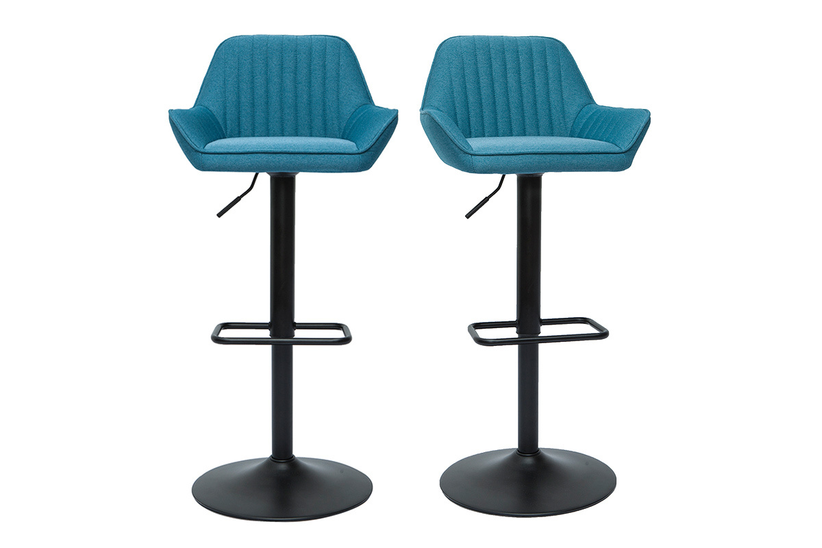 Tabourets de bar rglables design en tissu bleu (lot de 2) RONNIE