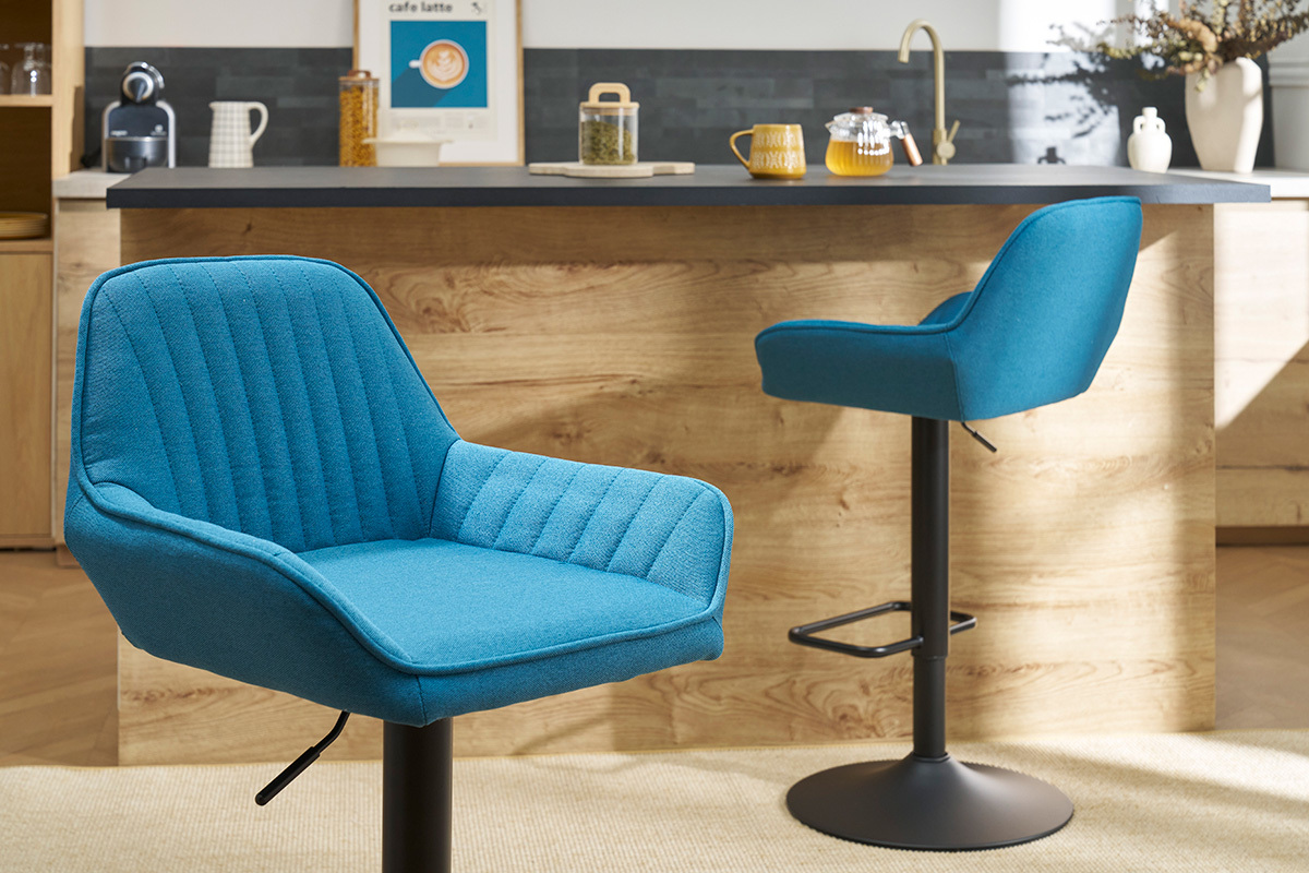 Tabourets de bar rglables design en tissu bleu (lot de 2) RONNIE