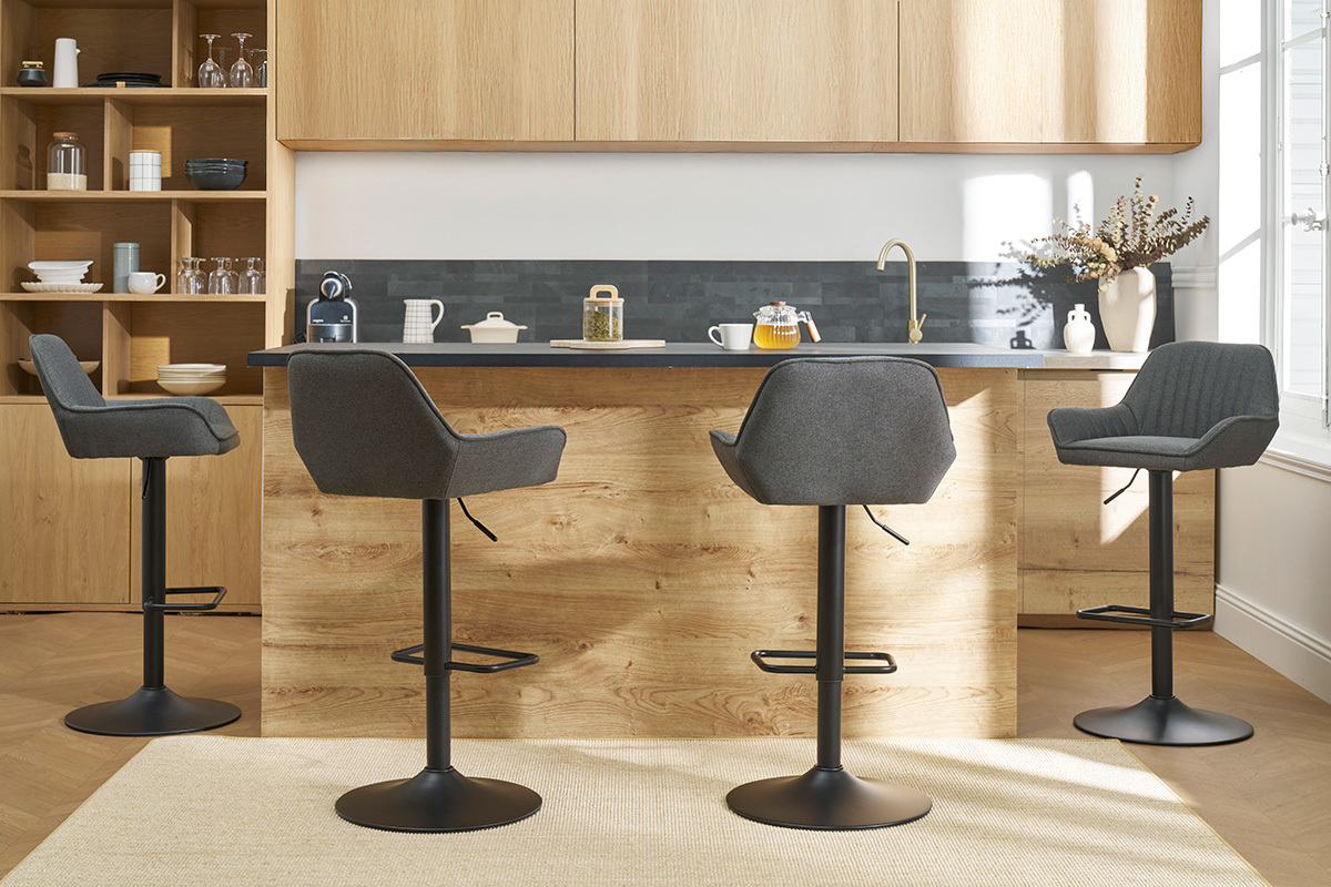 Tabourets de bar rglables design en tissu gris anthracite (lot de 2) RONNIE