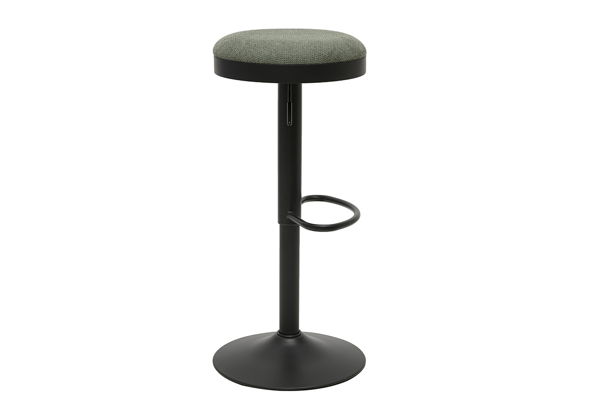 Tabourets de bar r�glables en tissu chenille vert kaki et m�tal (lot de 2) THOR