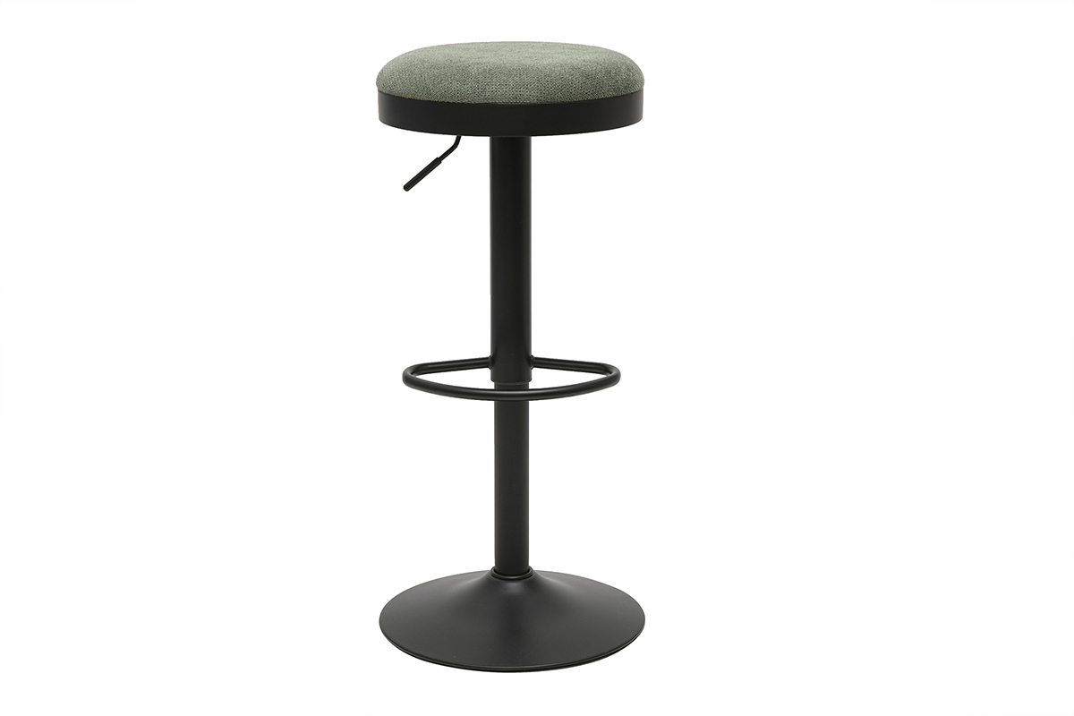 Tabourets de bar r�glables en tissu chenille vert kaki et m�tal (lot de 2) THOR
