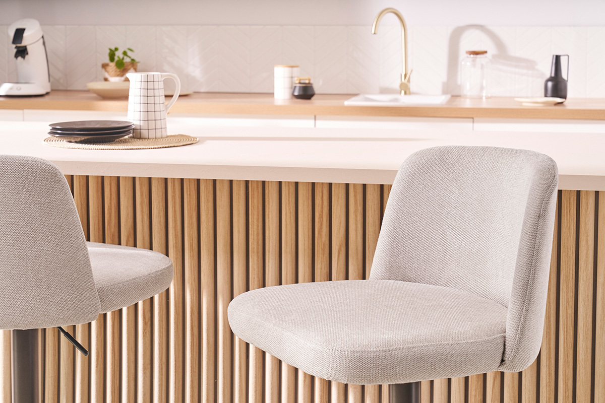 Tabourets de bar rglables en tissu effet velours textur beige et mtal noir (lot de 2) MONTI