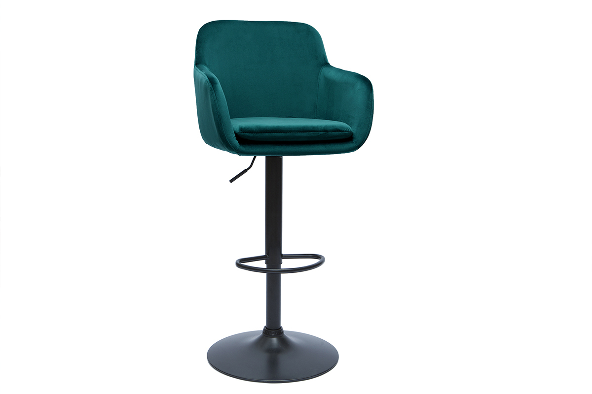Tabourets de bar r�glables en tissu velours bleu p�trole et m�tal noir (lot de 2) AMIKA