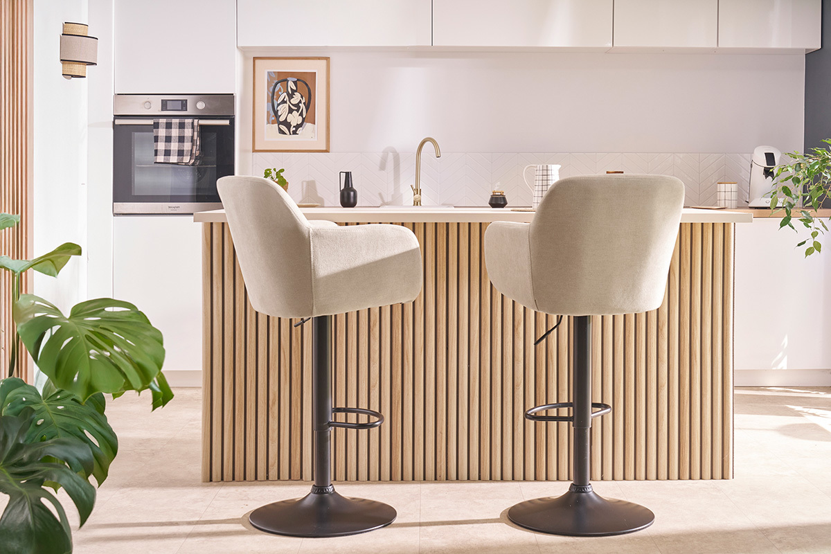 Tabourets de bar rglables en velours noir et mtal (lot de 2) AMIKA