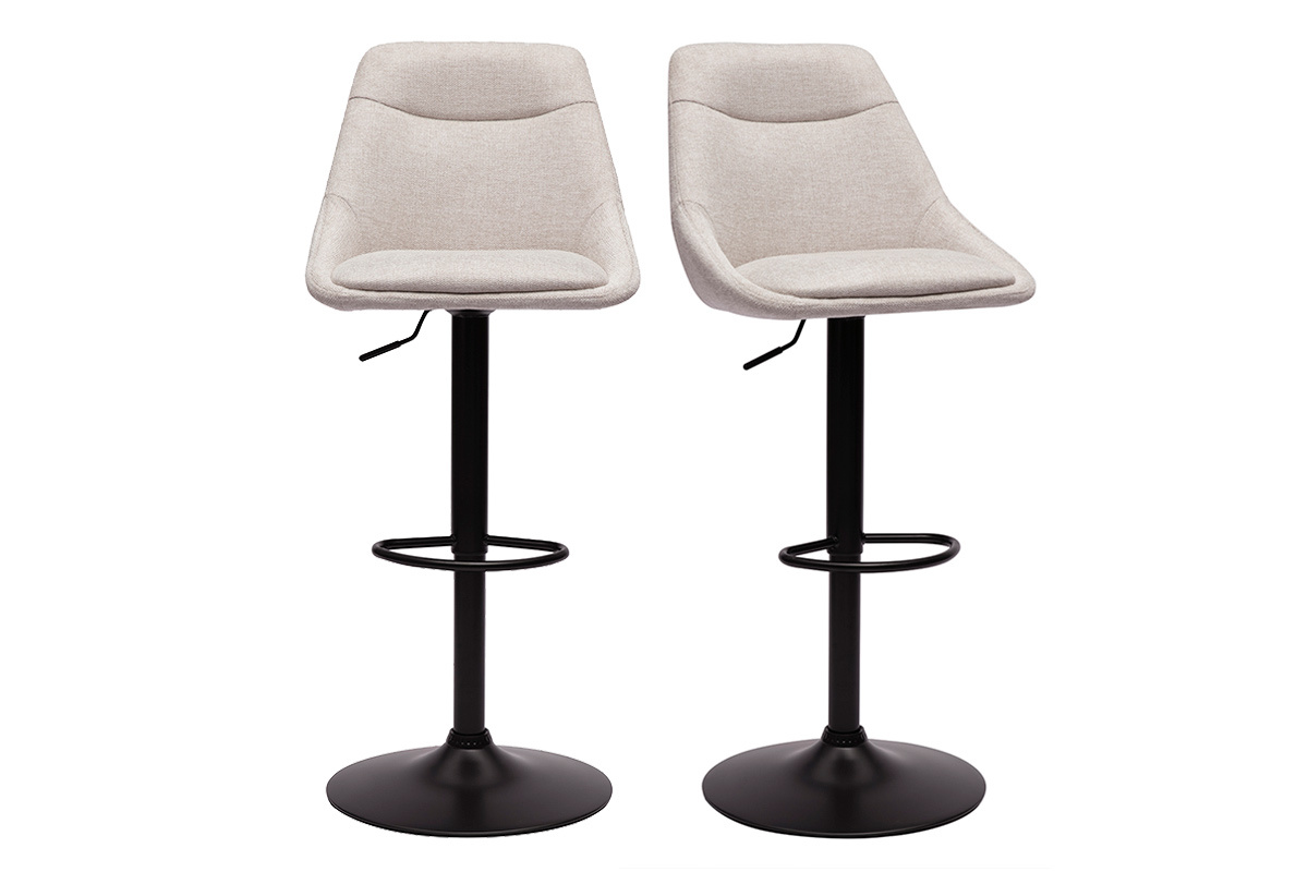 Tabourets de bar rglables pivotants 360 en tissu effet velours textur beige et mtal (lot de 2) ALESS