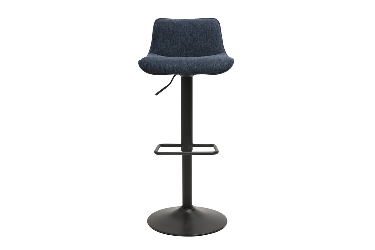 Tabourets de bar rglables pivotants 360 en tissu effet velours textur bleu fonc et mtal noir (lot de 2) BOOST