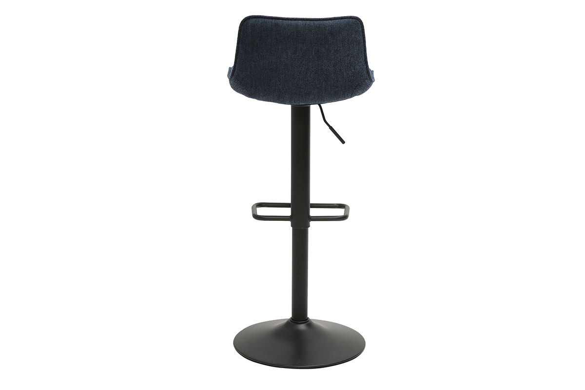 Tabourets de bar rglables pivotants 360 en tissu effet velours textur bleu fonc et mtal noir (lot de 2) BOOST
