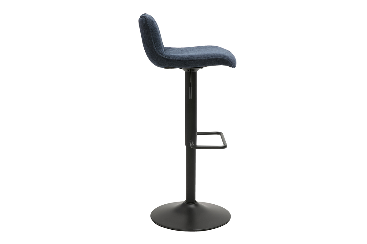 Tabourets de bar rglables pivotants 360 en tissu effet velours textur bleu fonc et mtal noir (lot de 2) BOOST