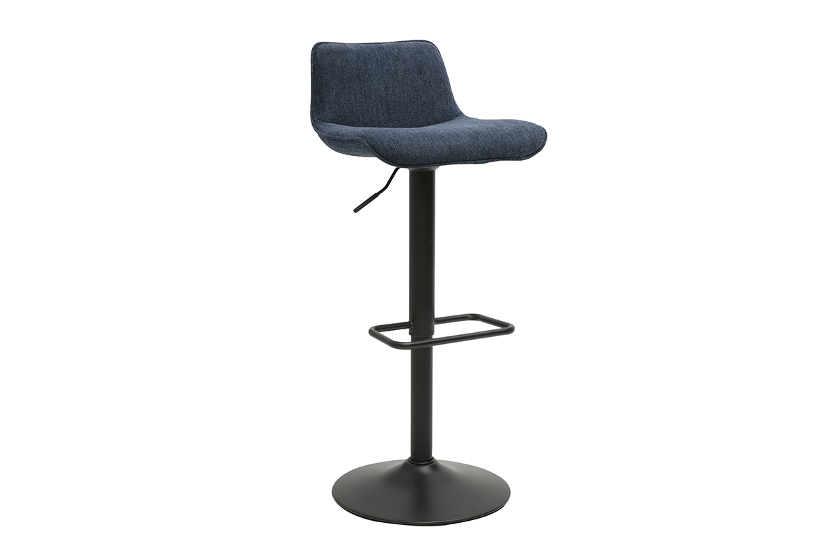 Tabourets de bar rglables pivotants 360 en tissu effet velours textur bleu fonc et mtal noir (lot de 2) BOOST