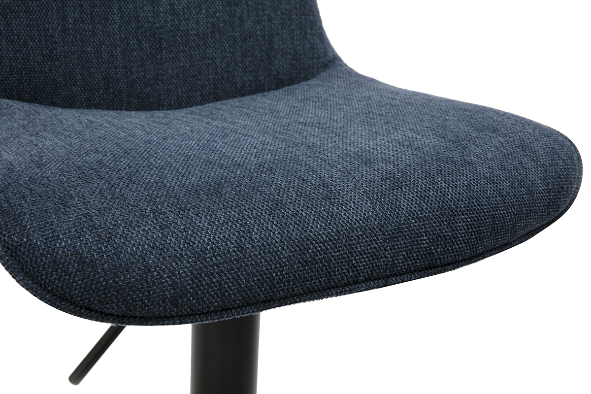 Tabourets de bar rglables pivotants 360 en tissu effet velours textur bleu fonc et mtal noir (lot de 2) BOOST