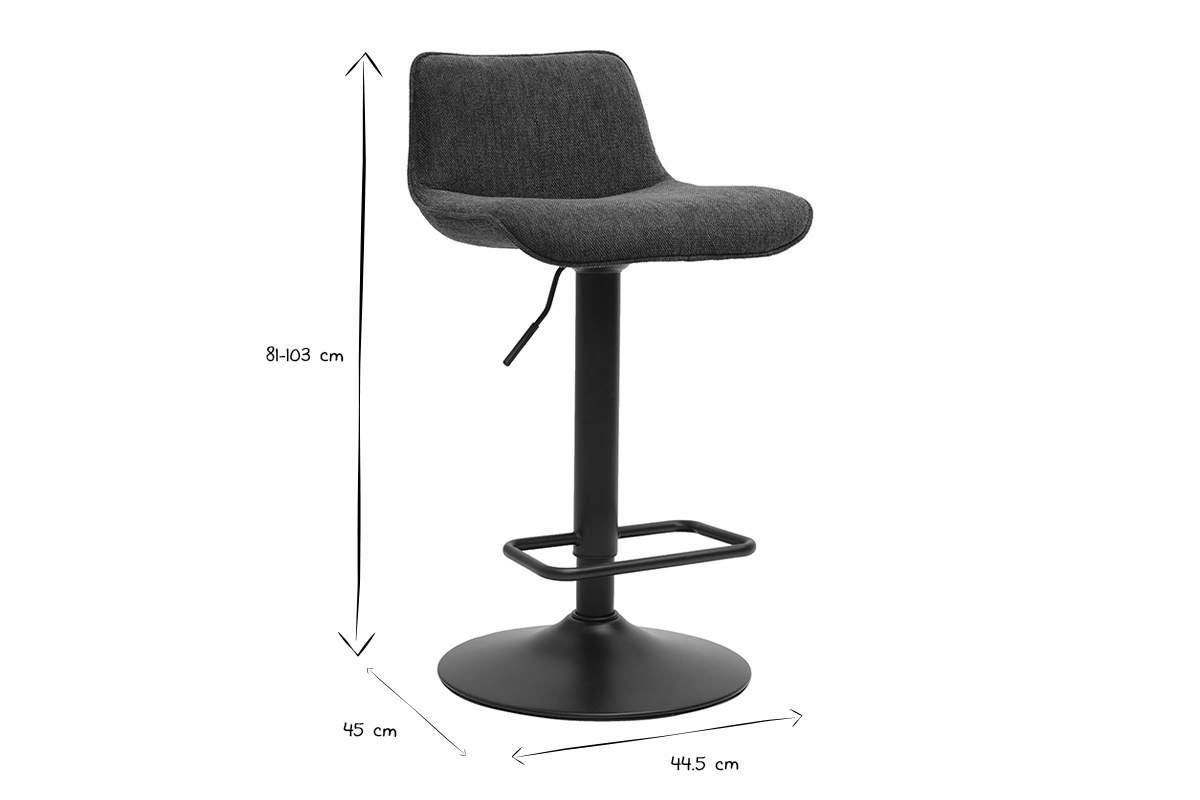 Tabourets de bar rglables pivotants 360 en tissu effet velours textur bleu fonc et mtal noir (lot de 2) BOOST