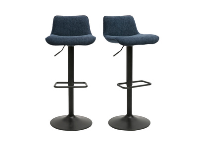 Tabourets de bar réglables pivotants 360° en tissu effet velours texturé bleu foncé et métal noir (lot de 2) BOOST