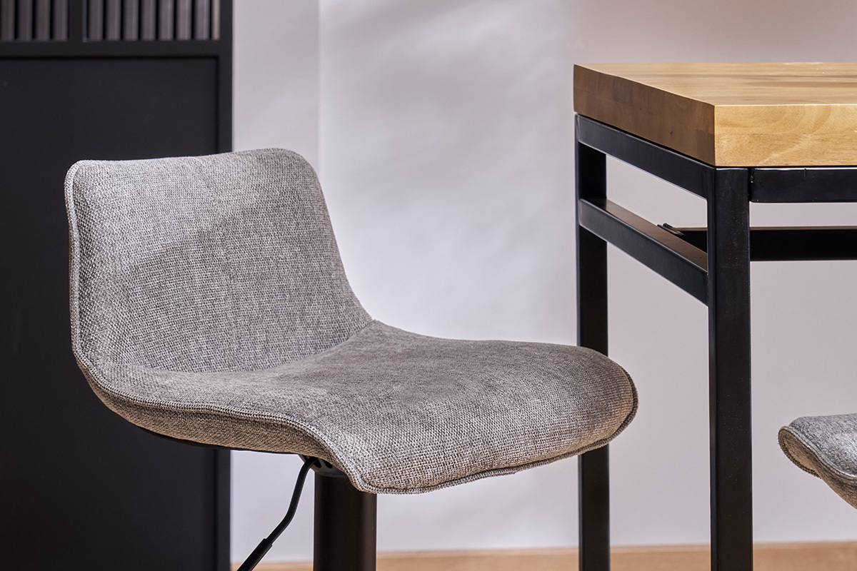 Tabourets de bar rglables pivotants 360 en tissu effet velours textur gris et mtal (lot de 2) BOOST