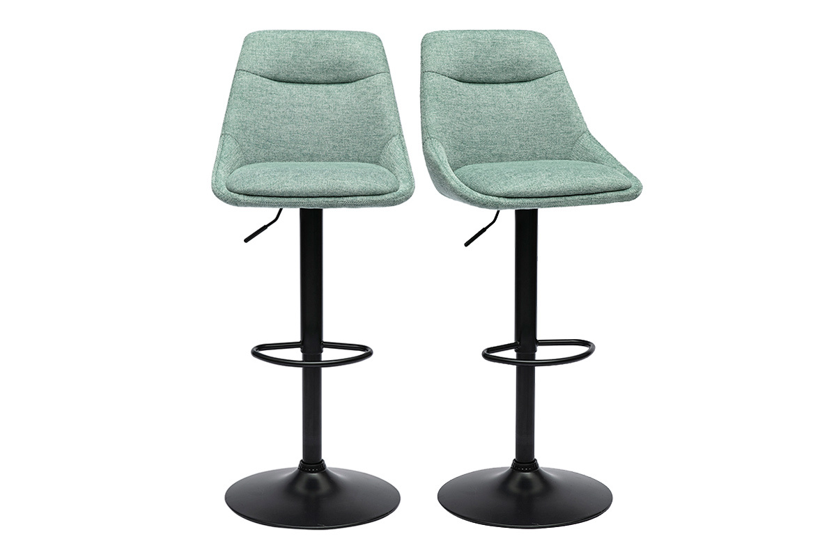 Tabourets de bar rglables pivotants 360 en tissu effet velours textur vert cladon et mtal (lot de 2) ALESS