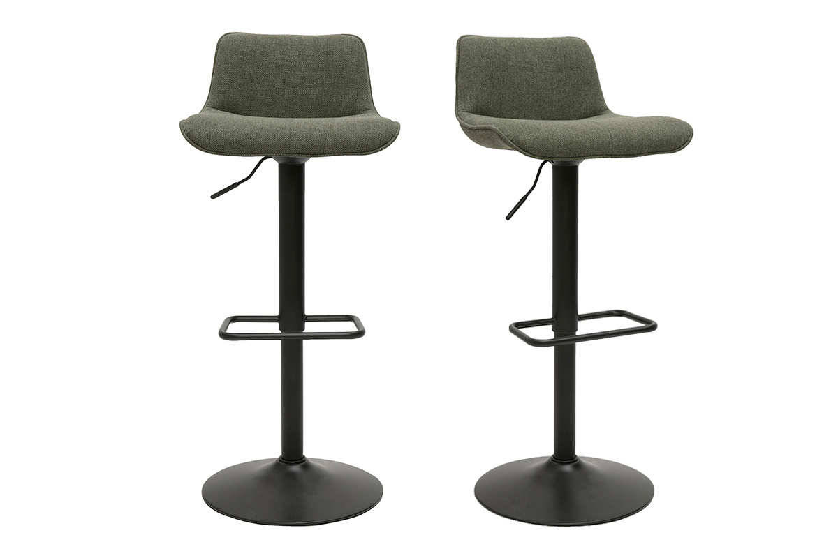 Tabourets de bar rglables pivotants 360 en tissu vert kaki et mtal noir (lot de 2) BOOST