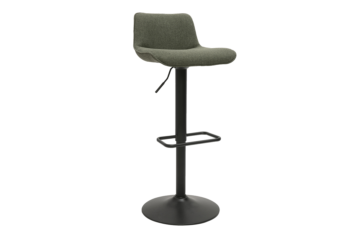 Tabourets de bar rglables pivotants 360 en tissu vert kaki et mtal noir (lot de 2) BOOST
