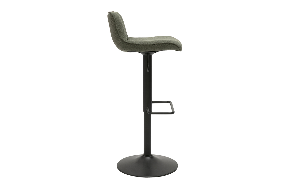 Tabourets de bar rglables pivotants 360 en tissu vert kaki et mtal noir (lot de 2) BOOST