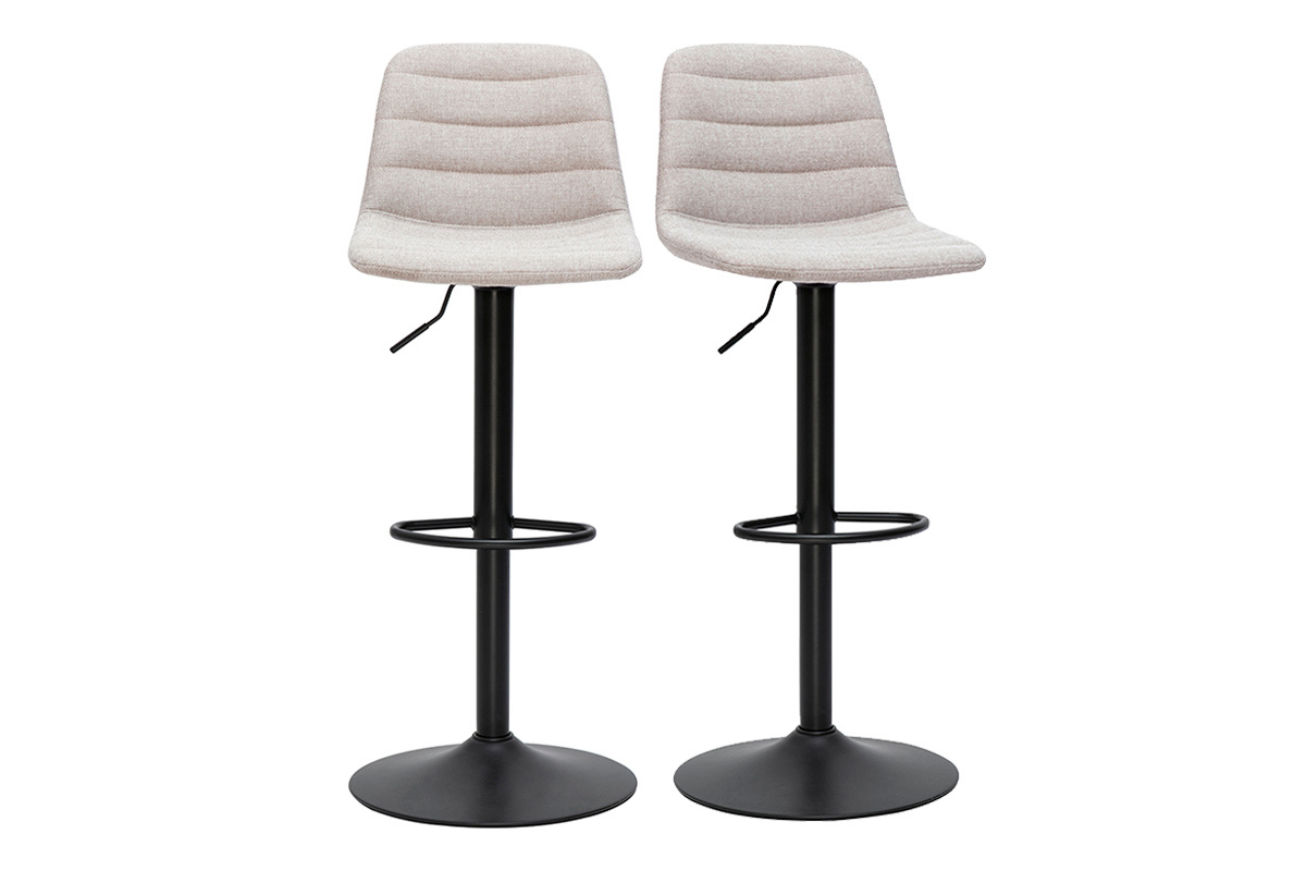 Tabourets de bar r�glables pivotants 360� en tissu effet velours textur� beige et m�tal (lot de 2) SAURY
