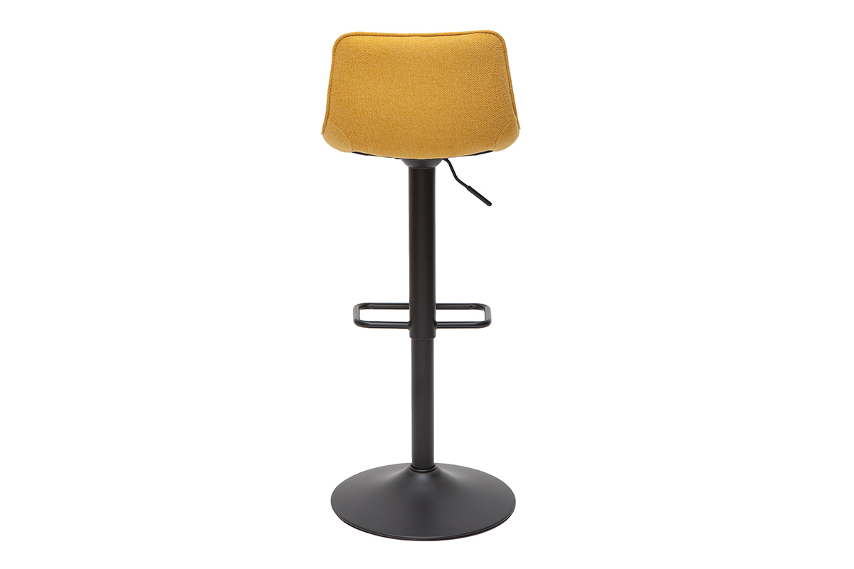 Tabourets de bar r�glables pivotants 360� en tissu effet velours textur� jaune moutarde et m�tal (lot de 2) BOOST