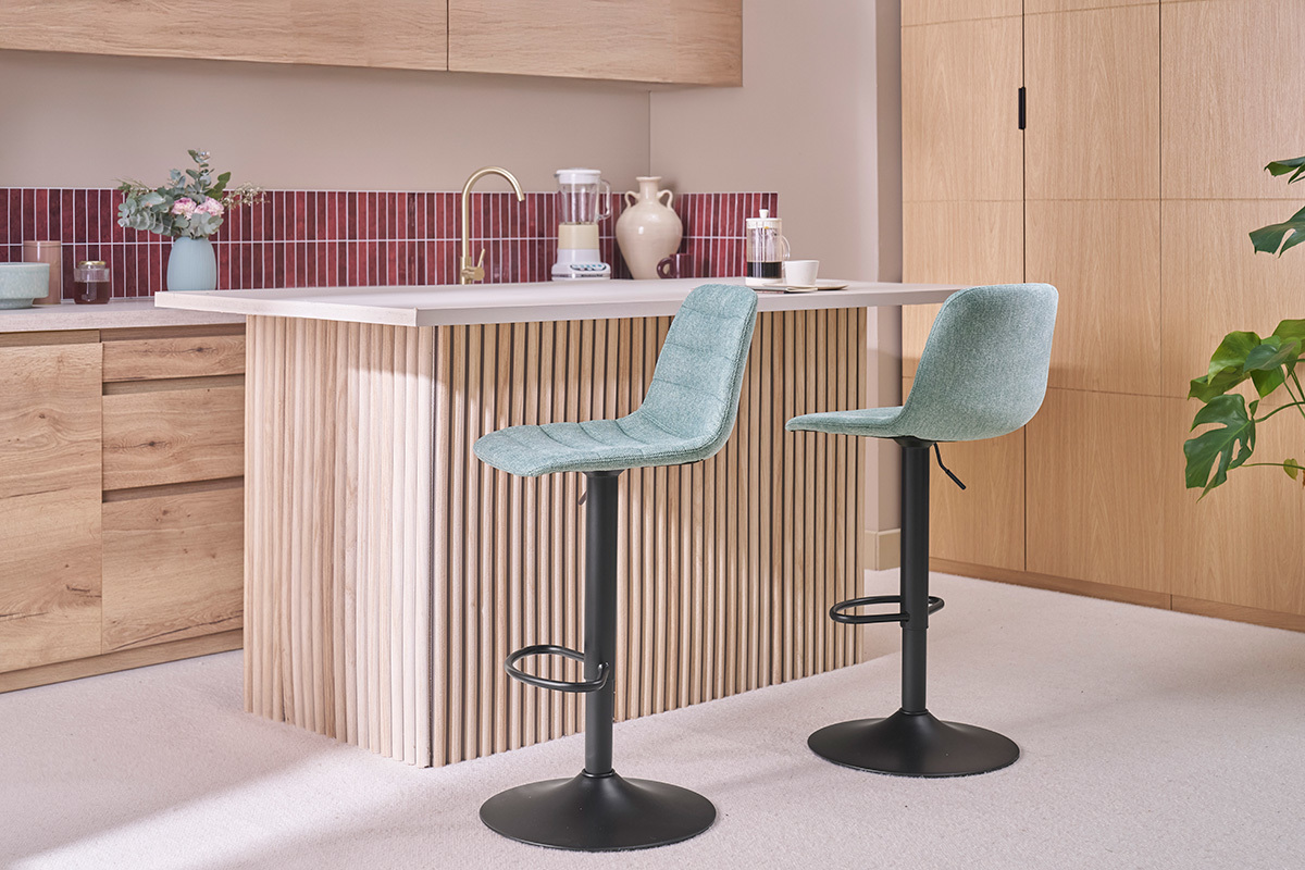 Tabourets de bar r�glables pivotants 360� en tissu et m�tal bleu canard (lot de 2) SAURY